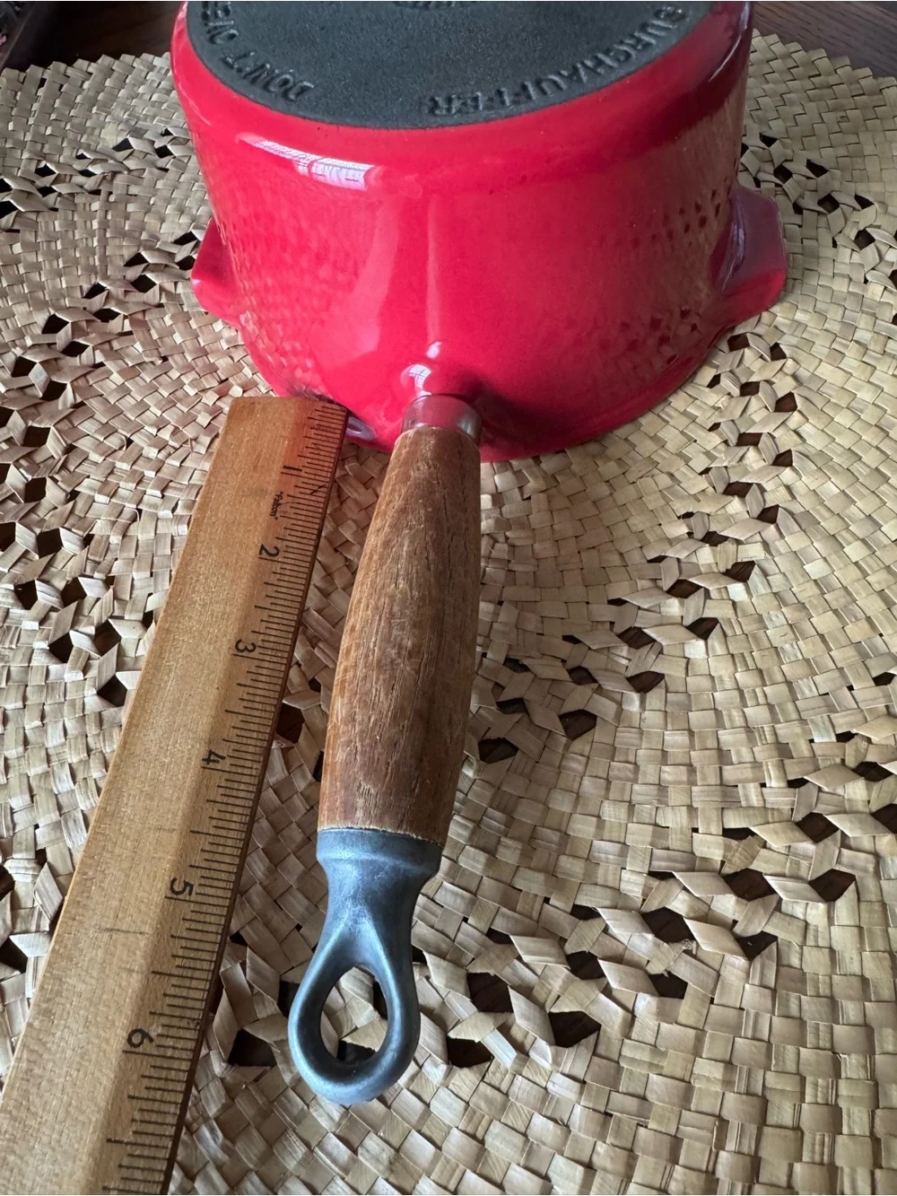 Vintage Le Creuset Castoflon Enameled Cast Iron Saucepan #16 Red Pour Spouts